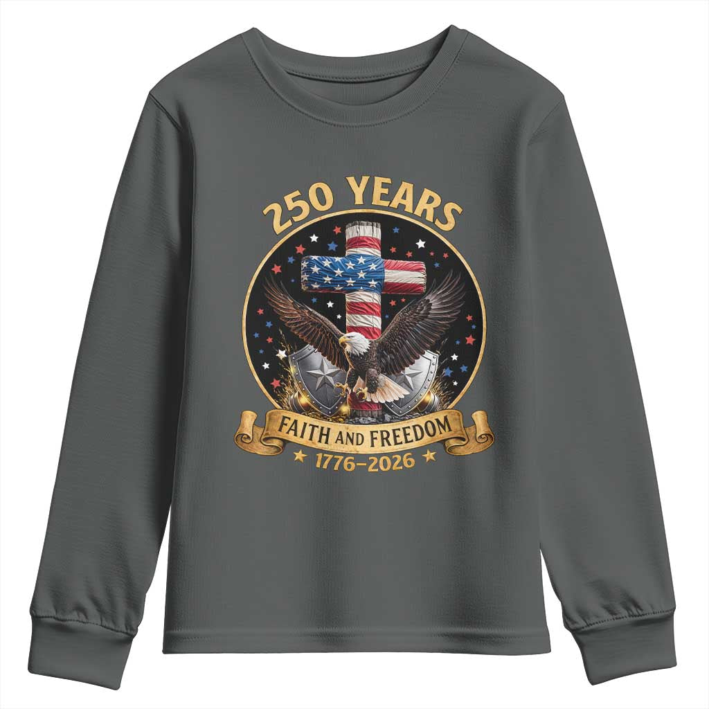 Christian Patriotic Eagle Cross Youth Sweatshirt 250 Years Faith And Freedom USA Gift TS12 Dark Heather Print Your Wear