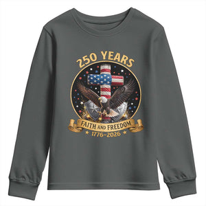 Christian Patriotic Eagle Cross Youth Sweatshirt 250 Years Faith And Freedom USA Gift TS12 Dark Heather Print Your Wear