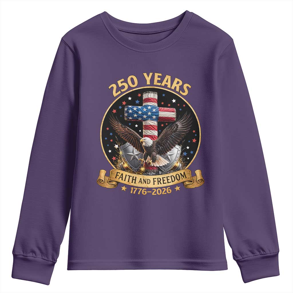 Christian Patriotic Eagle Cross Youth Sweatshirt 250 Years Faith And Freedom USA Gift TS12 Purple Print Your Wear