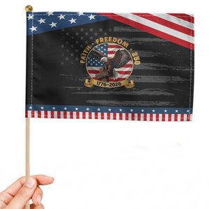 250 Years Faith And Freedom Patriotic Handheld Flag Patriotic Eagle Cross American Pride Gift TS12 Distressed 8.2" × 5.5" Black Blue Print Your Wear