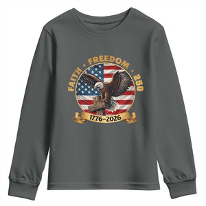 250 Years Faith And Freedom Youth Sweatshirt Patriotic Eagle Cross American Pride Gift TS12 Dark Heather Print Your Wear