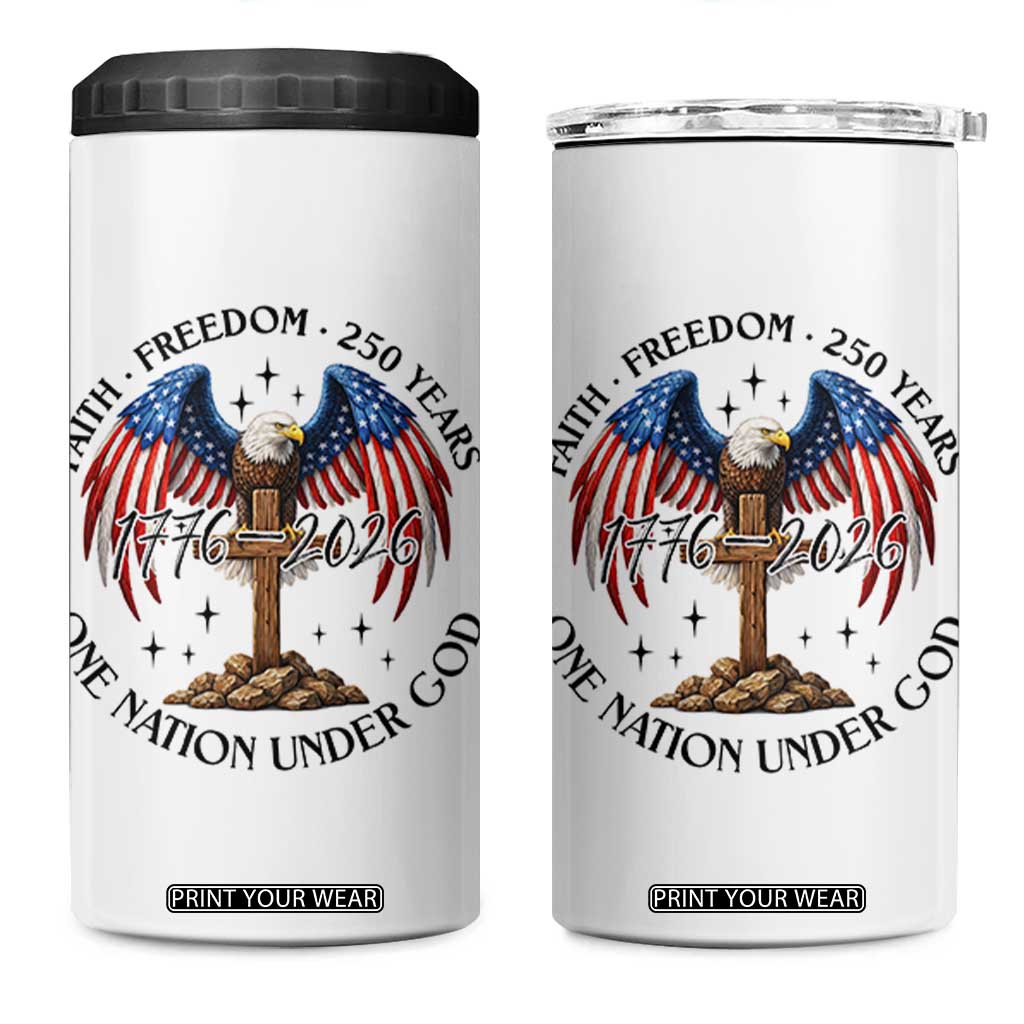 Patriotic Eagle Cross One Nation Under God 4 in 1 Can Cooler Tumbler 250th Anniversary TS12 One Size: 16 oz White Print Your Wear