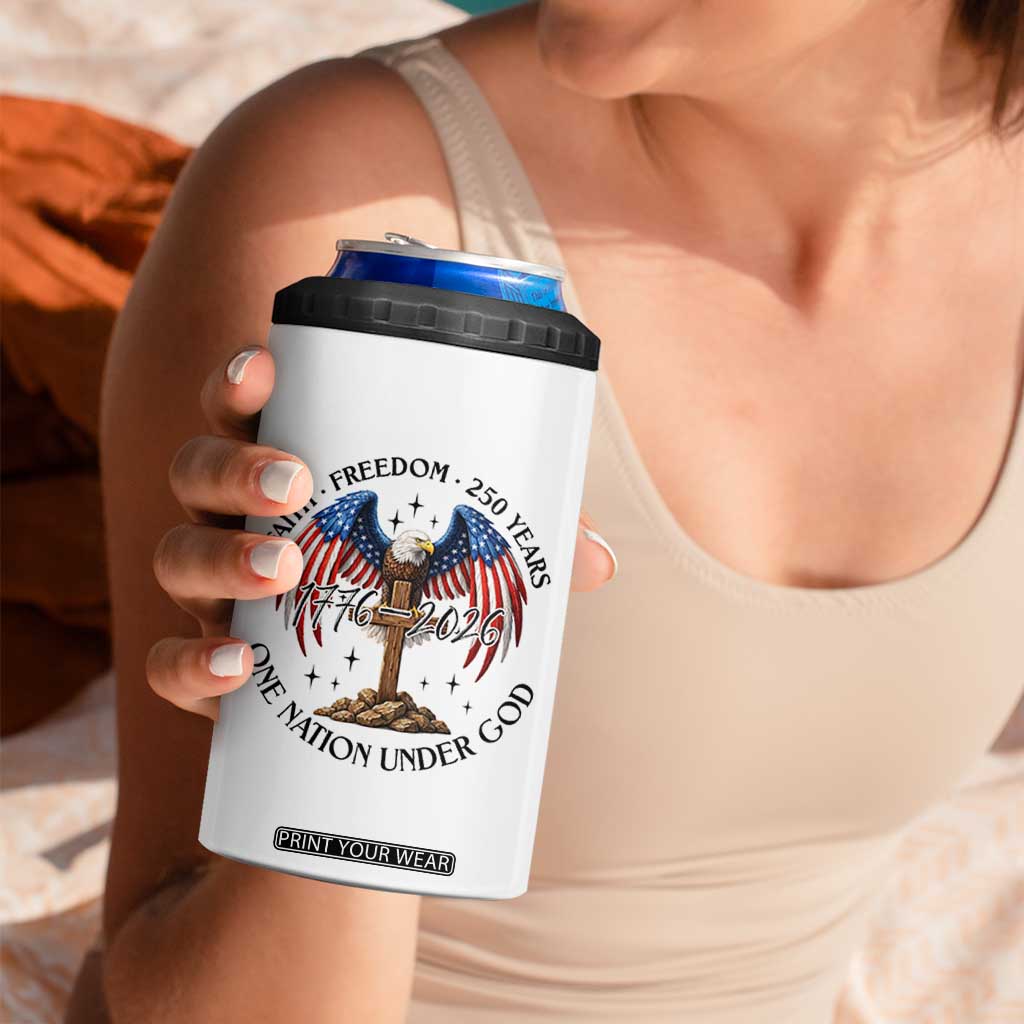 Patriotic Eagle Cross One Nation Under God 4 in 1 Can Cooler Tumbler 250th Anniversary TS12 Print Your Wear