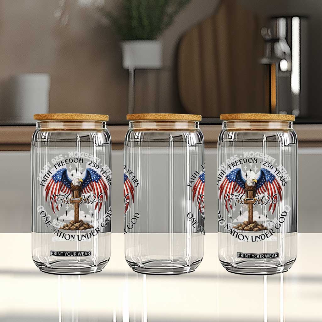 Patriotic Eagle Cross One Nation Under God Glass Can 250th Anniversary TS12 Print Your Wear