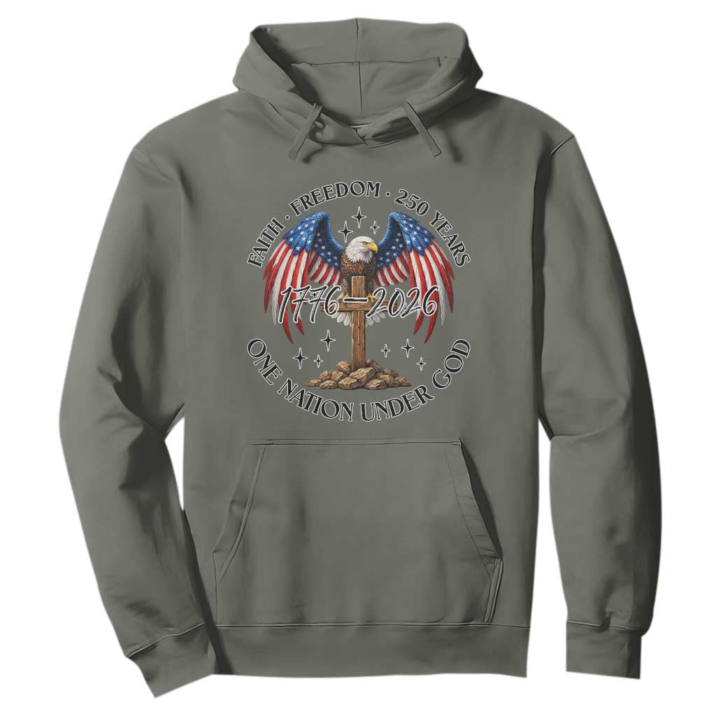 Patriotic Eagle Cross One Nation Under God Hoodie 250th Anniversary TS12 Military Green Print Your Wear