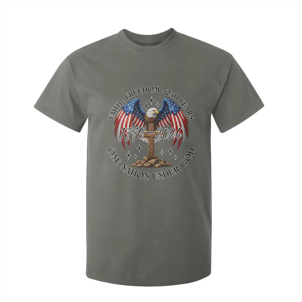 Patriotic Eagle Cross One Nation Under God T Shirt For Kid 250th Anniversary TS12 Military Green Print Your Wear