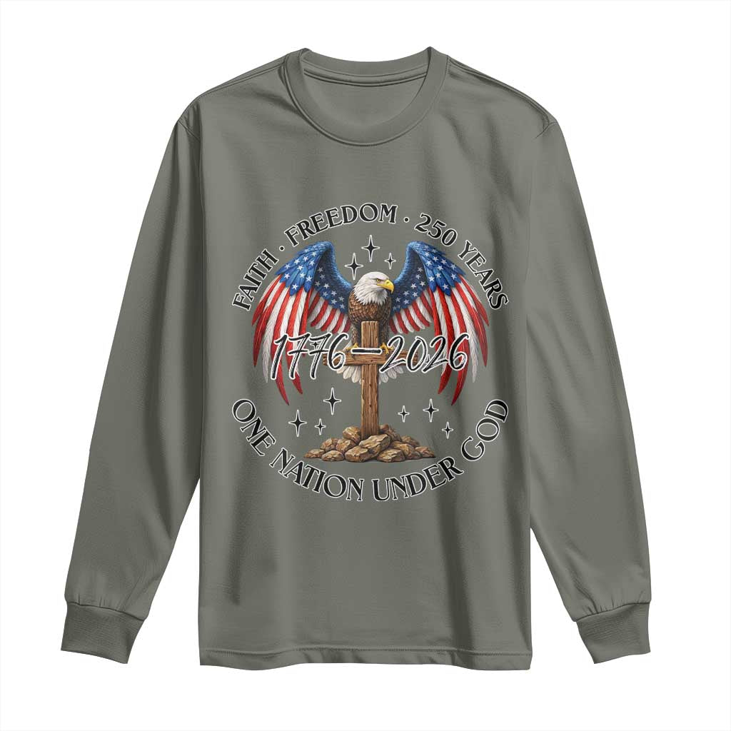 Patriotic Eagle Cross One Nation Under God Long Sleeve Shirt 250th Anniversary TS12 Military Green Print Your Wear