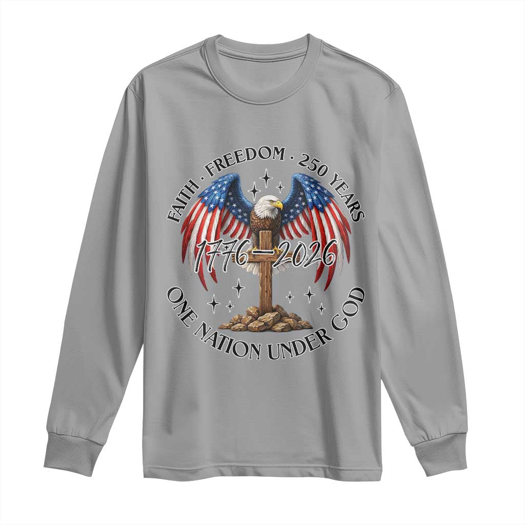 Patriotic Eagle Cross One Nation Under God Long Sleeve Shirt 250th Anniversary TS12 Sport Gray Print Your Wear