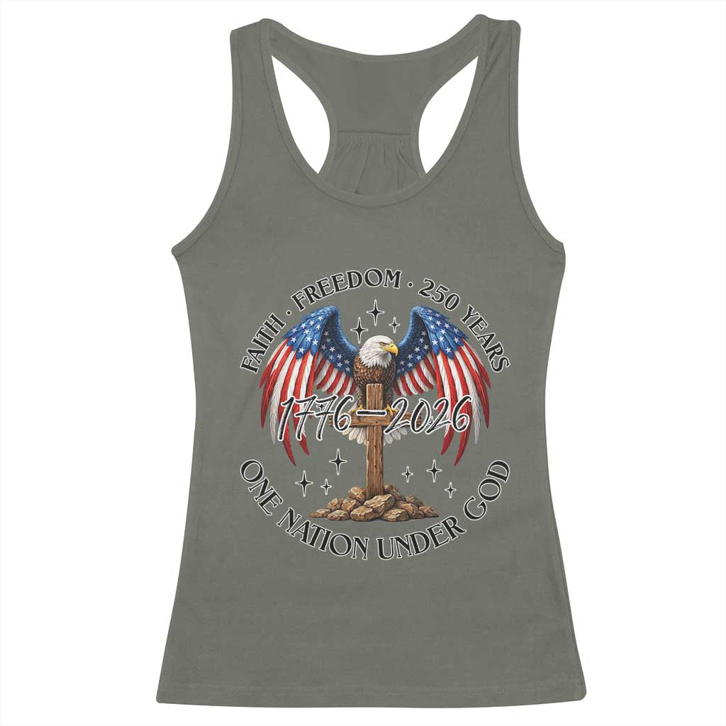 Patriotic Eagle Cross One Nation Under God Racerback Tank Top 250th Anniversary TS12 Military Green Print Your Wear