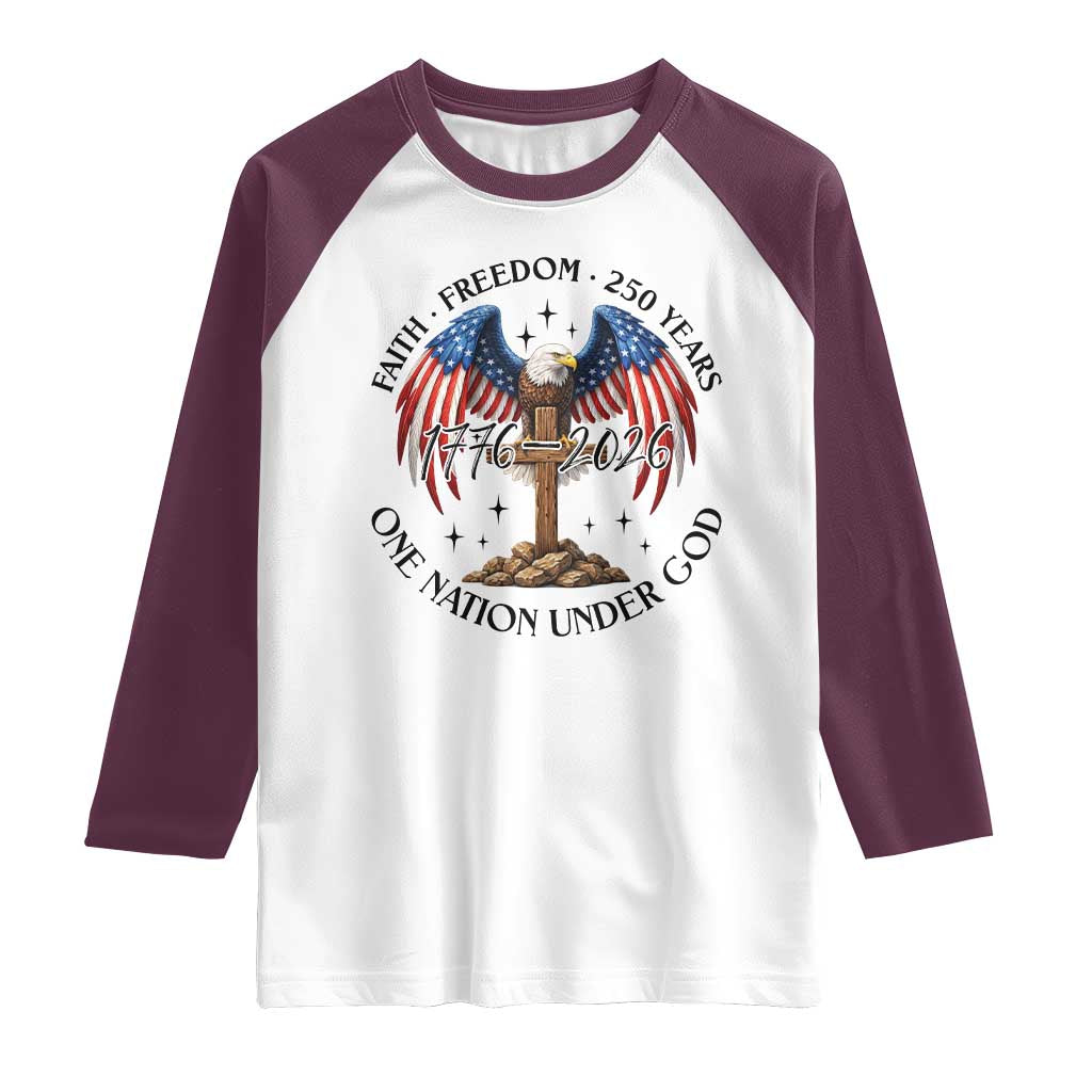 Patriotic Eagle Cross One Nation Under God Raglan Shirt 250th Anniversary TS12 White Maroon Print Your Wear
