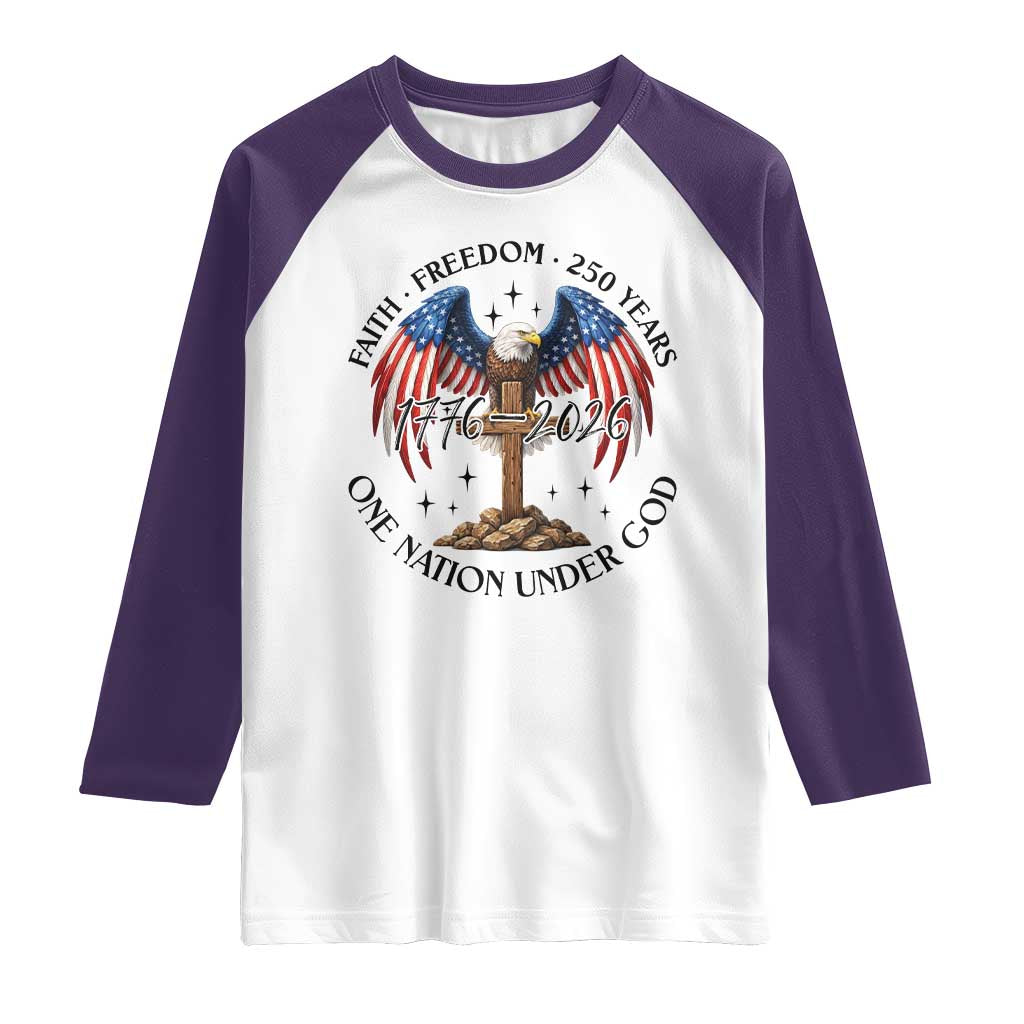 Patriotic Eagle Cross One Nation Under God Raglan Shirt 250th Anniversary TS12 White Purple Print Your Wear