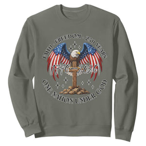Patriotic Eagle Cross One Nation Under God Sweatshirt 250th Anniversary TS12 Military Green Print Your Wear
