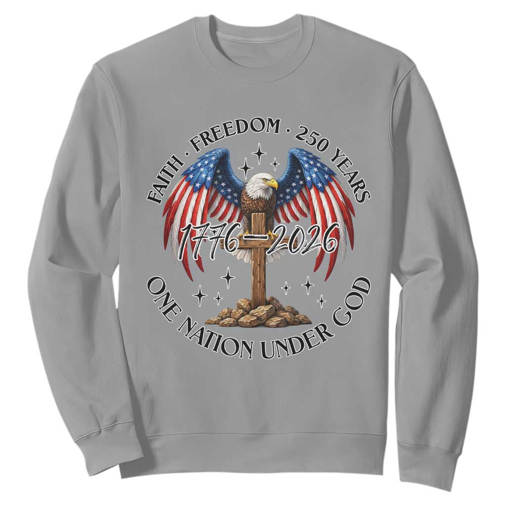 Patriotic Eagle Cross One Nation Under God Sweatshirt 250th Anniversary TS12 Sport Gray Print Your Wear