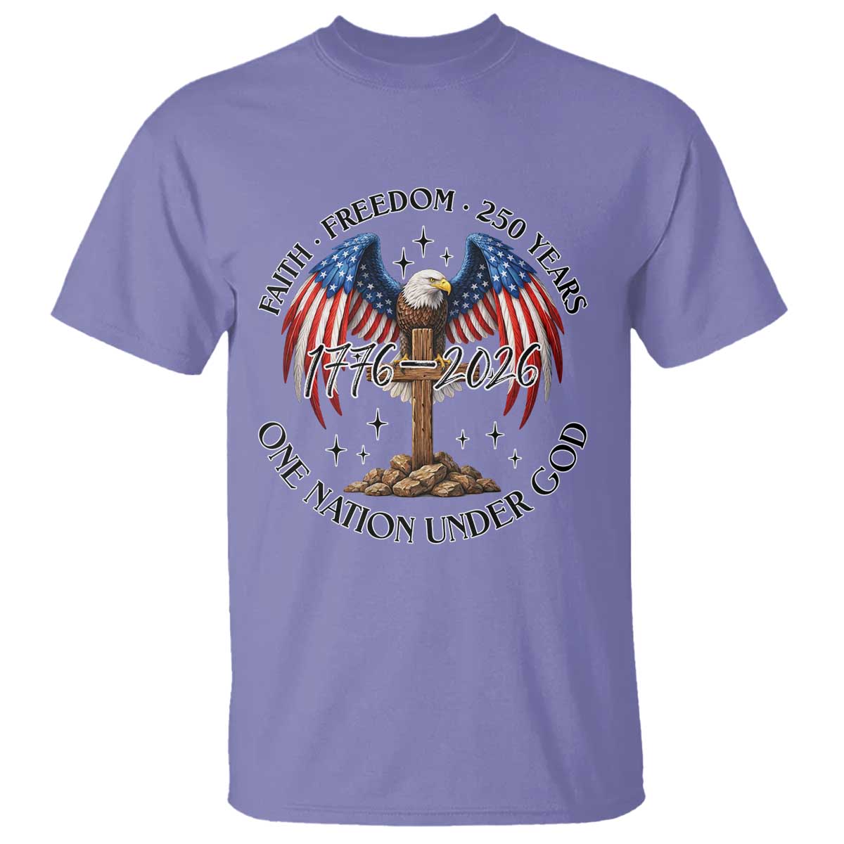 Patriotic Eagle Cross One Nation Under God T Shirt 250th Anniversary TS12 Violet Print Your Wear