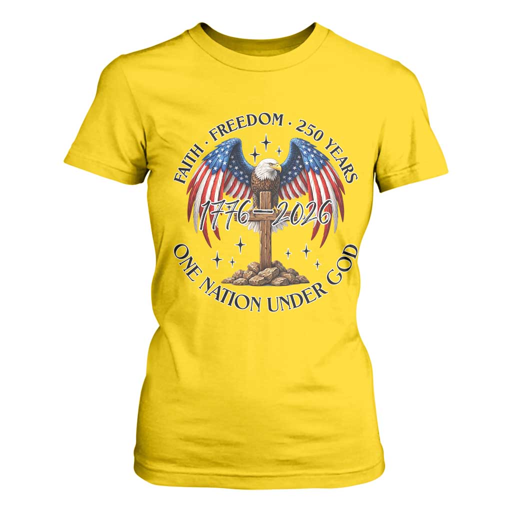 Patriotic Eagle Cross One Nation Under God T Shirt For Women 250th Anniversary TS12 Daisy Print Your Wear