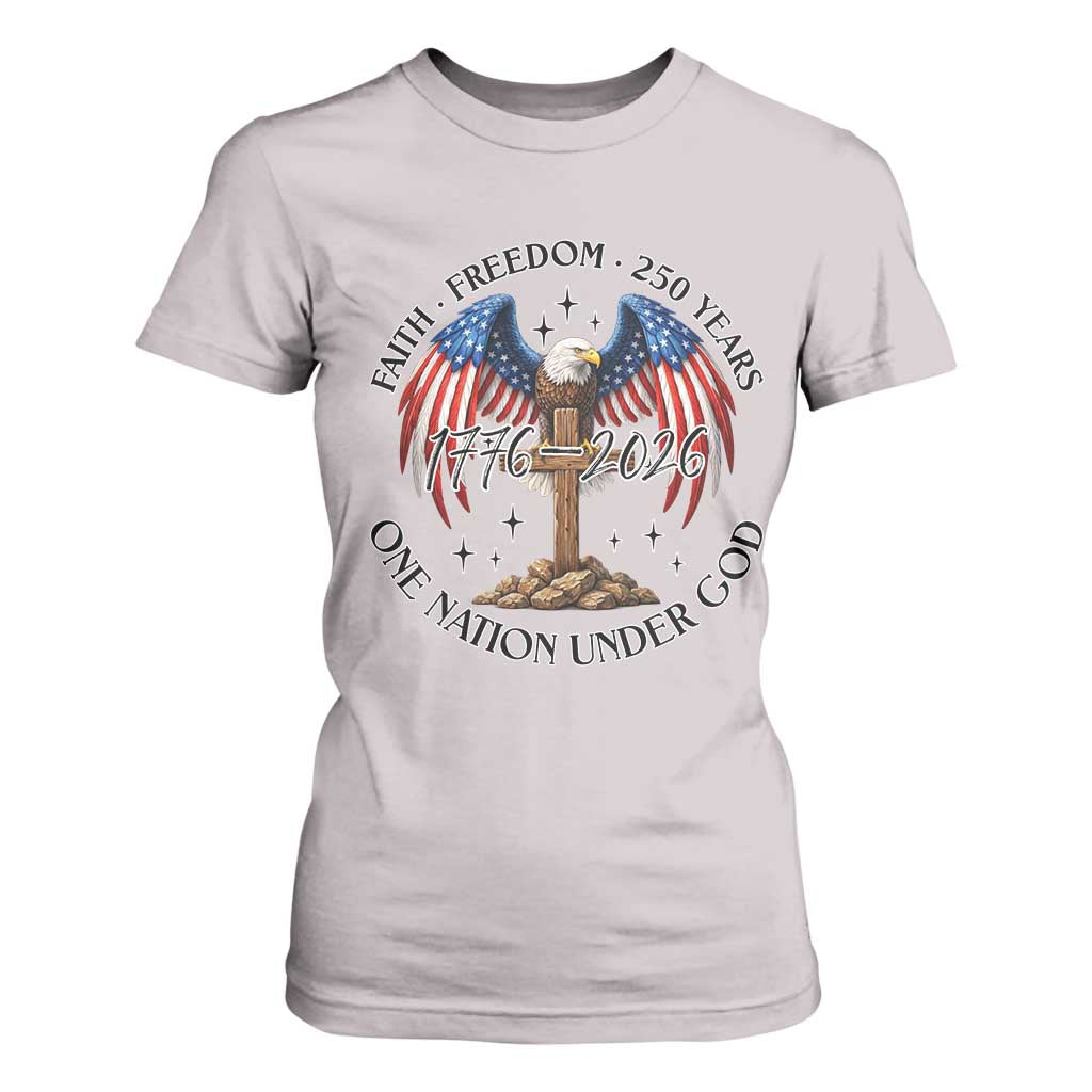 Patriotic Eagle Cross One Nation Under God T Shirt For Women 250th Anniversary TS12 Ice Gray Print Your Wear