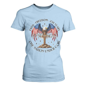 Patriotic Eagle Cross One Nation Under God T Shirt For Women 250th Anniversary TS12 Light Blue Print Your Wear