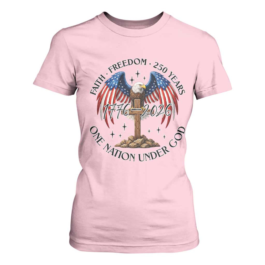 Patriotic Eagle Cross One Nation Under God T Shirt For Women 250th Anniversary TS12 Light Pink Print Your Wear