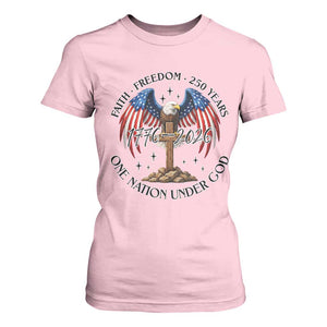 Patriotic Eagle Cross One Nation Under God T Shirt For Women 250th Anniversary TS12 Light Pink Print Your Wear