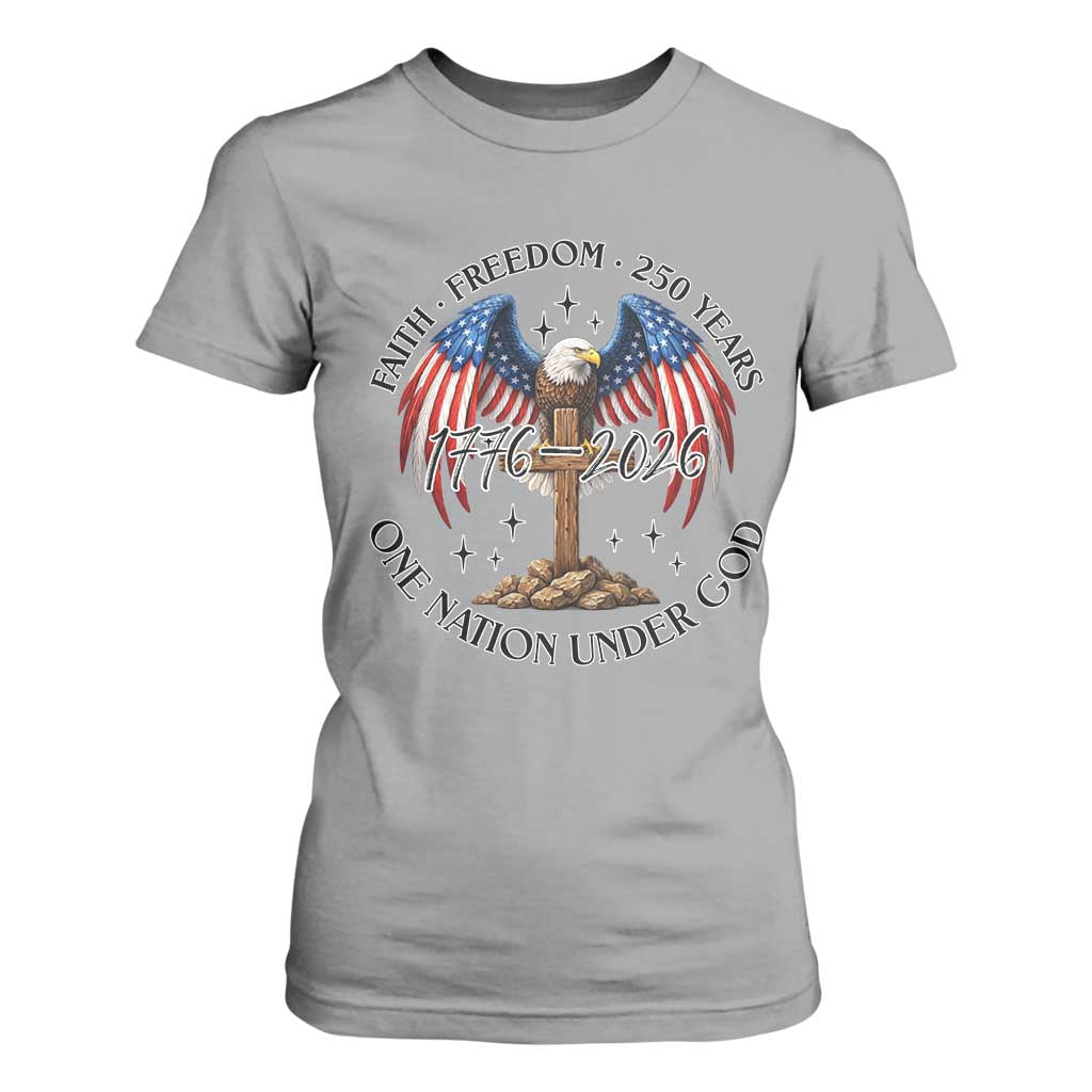 Patriotic Eagle Cross One Nation Under God T Shirt For Women 250th Anniversary TS12 Sport Gray Print Your Wear