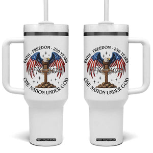 Patriotic Eagle Cross One Nation Under God Tumbler With Handle 250th Anniversary TS12 One Size: 40 oz White Print Your Wear