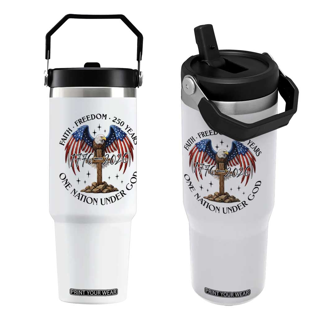 Patriotic Eagle Cross One Nation Under God Flip Straw Tumbler 250th Anniversary TS12 One Size: 30 oz White Print Your Wear