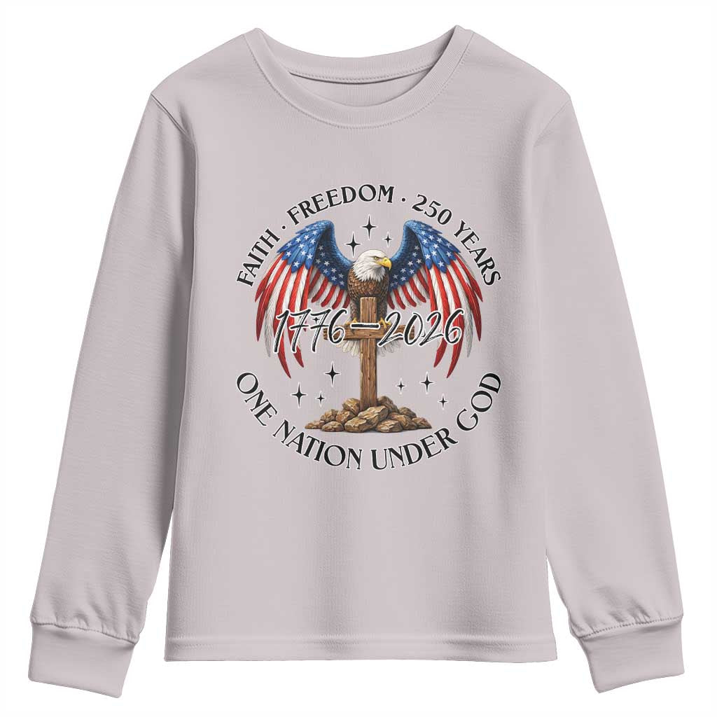 Patriotic Eagle Cross One Nation Under God Youth Sweatshirt 250th Anniversary TS12 Ice Gray Print Your Wear