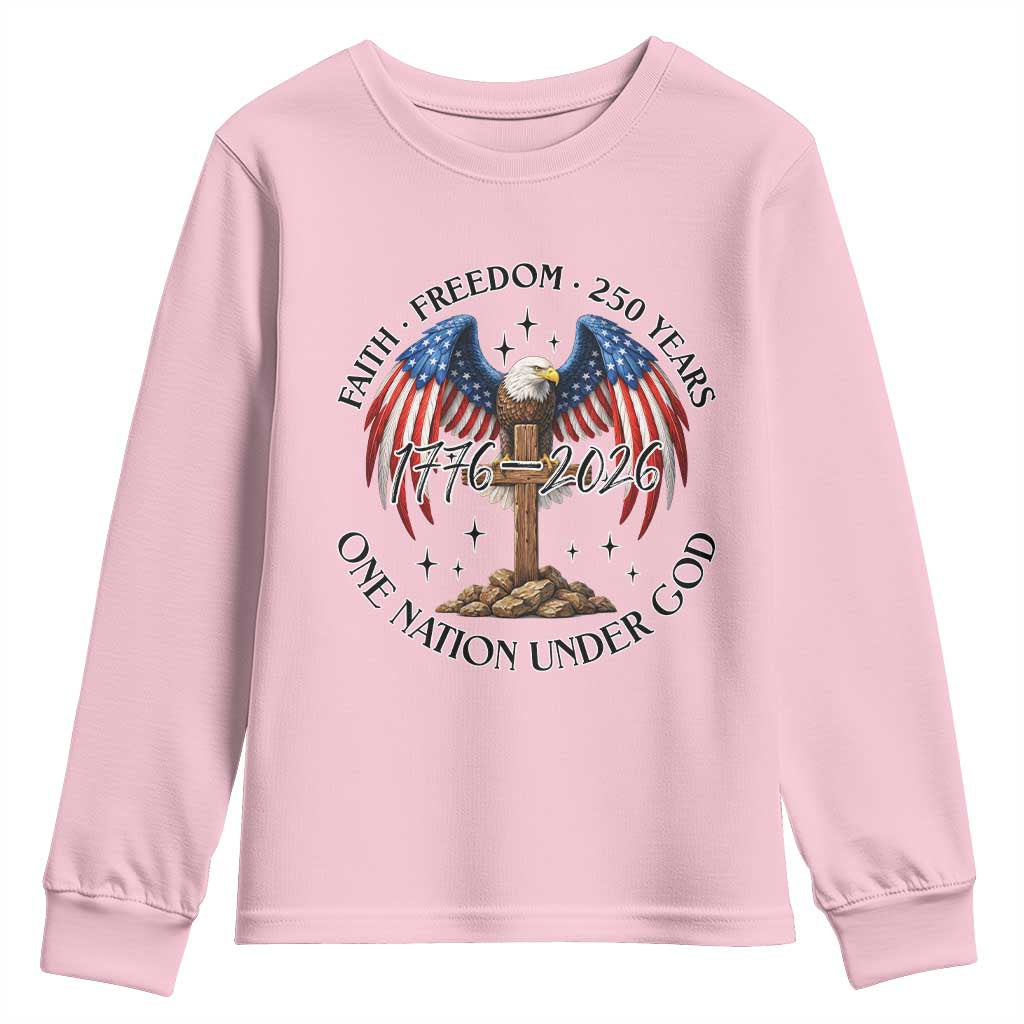 Patriotic Eagle Cross One Nation Under God Youth Sweatshirt 250th Anniversary TS12 Light Pink Print Your Wear