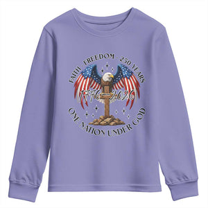 Patriotic Eagle Cross One Nation Under God Youth Sweatshirt 250th Anniversary TS12 Violet Print Your Wear