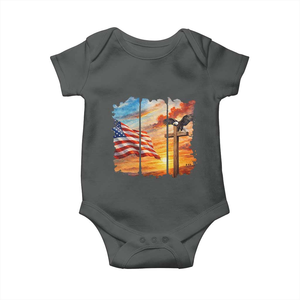 Faith And Freedom Christian American Flag Eagle Baby Onesie American Faith Pride TS12 Dark Heather Print Your Wear