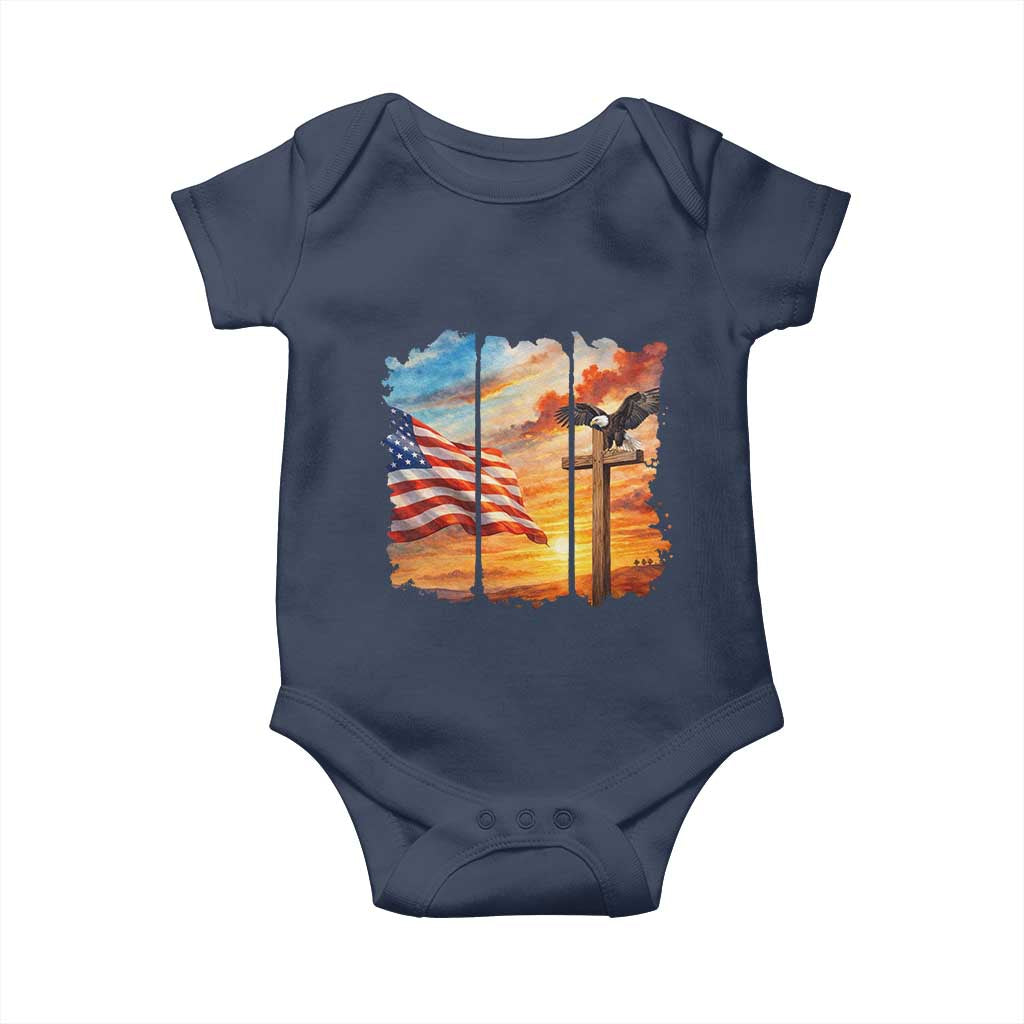 Faith And Freedom Christian American Flag Eagle Baby Onesie American Faith Pride TS12 Navy Print Your Wear