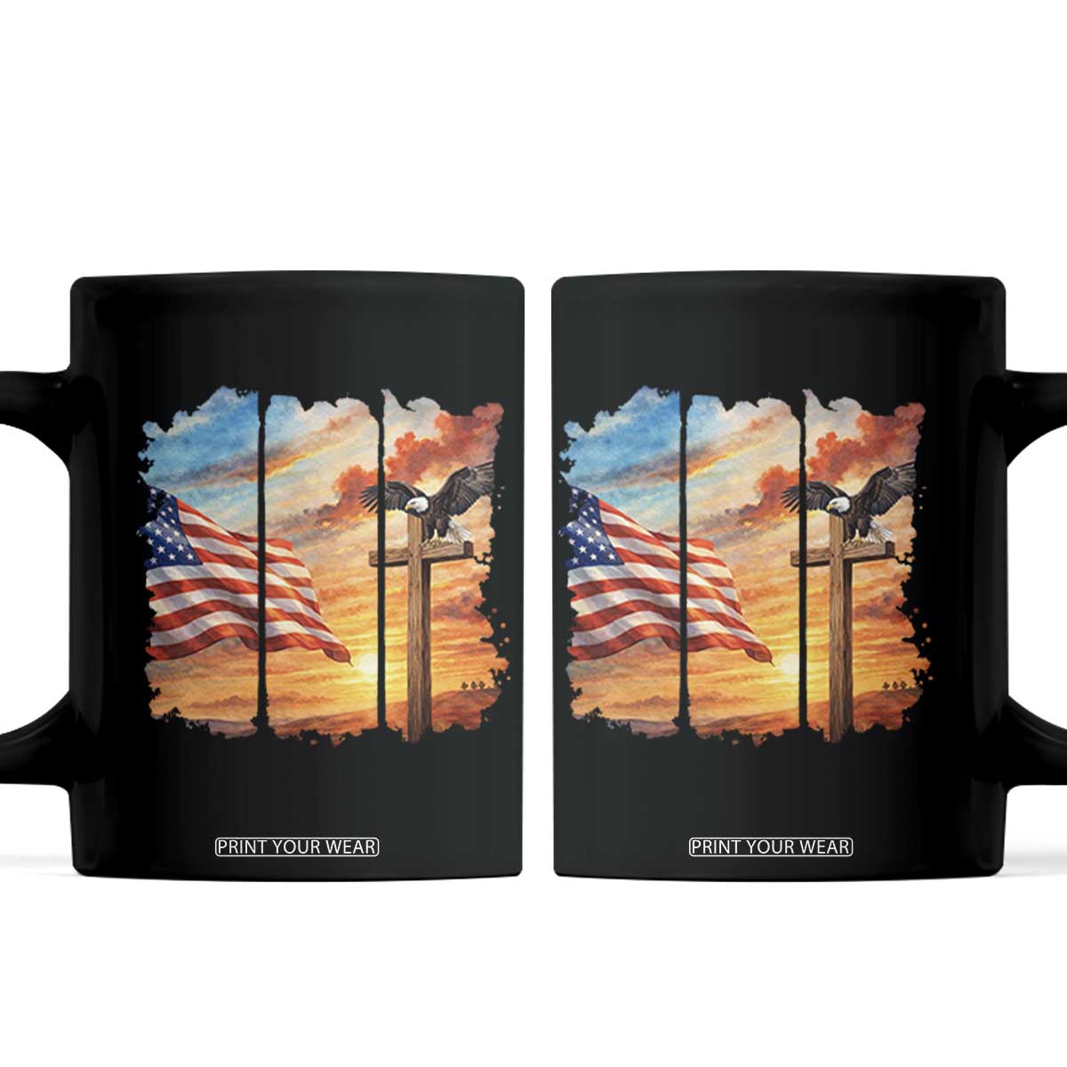 Faith And Freedom Christian American Flag Eagle Coffee Mug American Faith Pride TS12 Black Print Your Wear