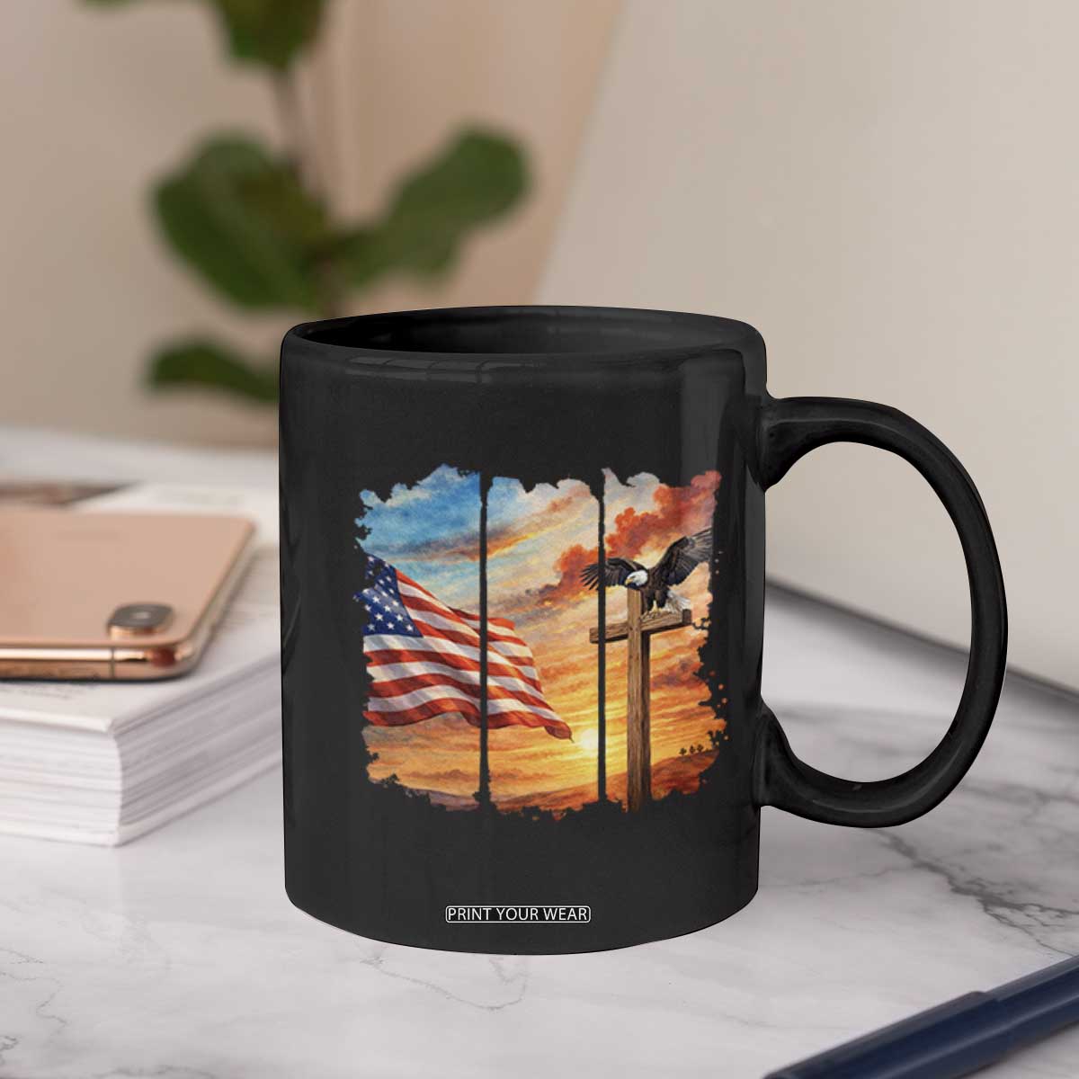 Faith And Freedom Christian American Flag Eagle Coffee Mug American Faith Pride TS12 Print Your Wear