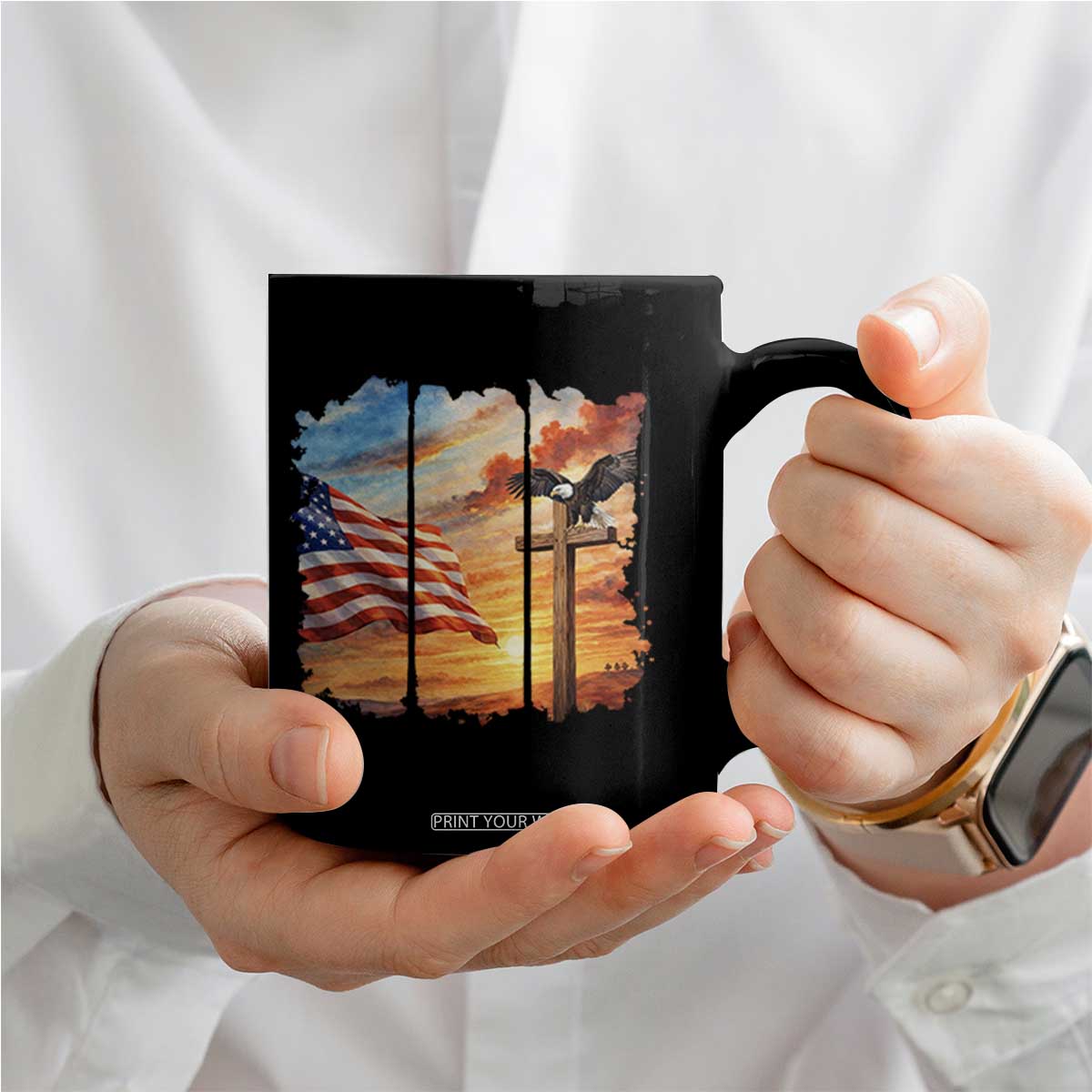 Faith And Freedom Christian American Flag Eagle Coffee Mug American Faith Pride TS12 Print Your Wear