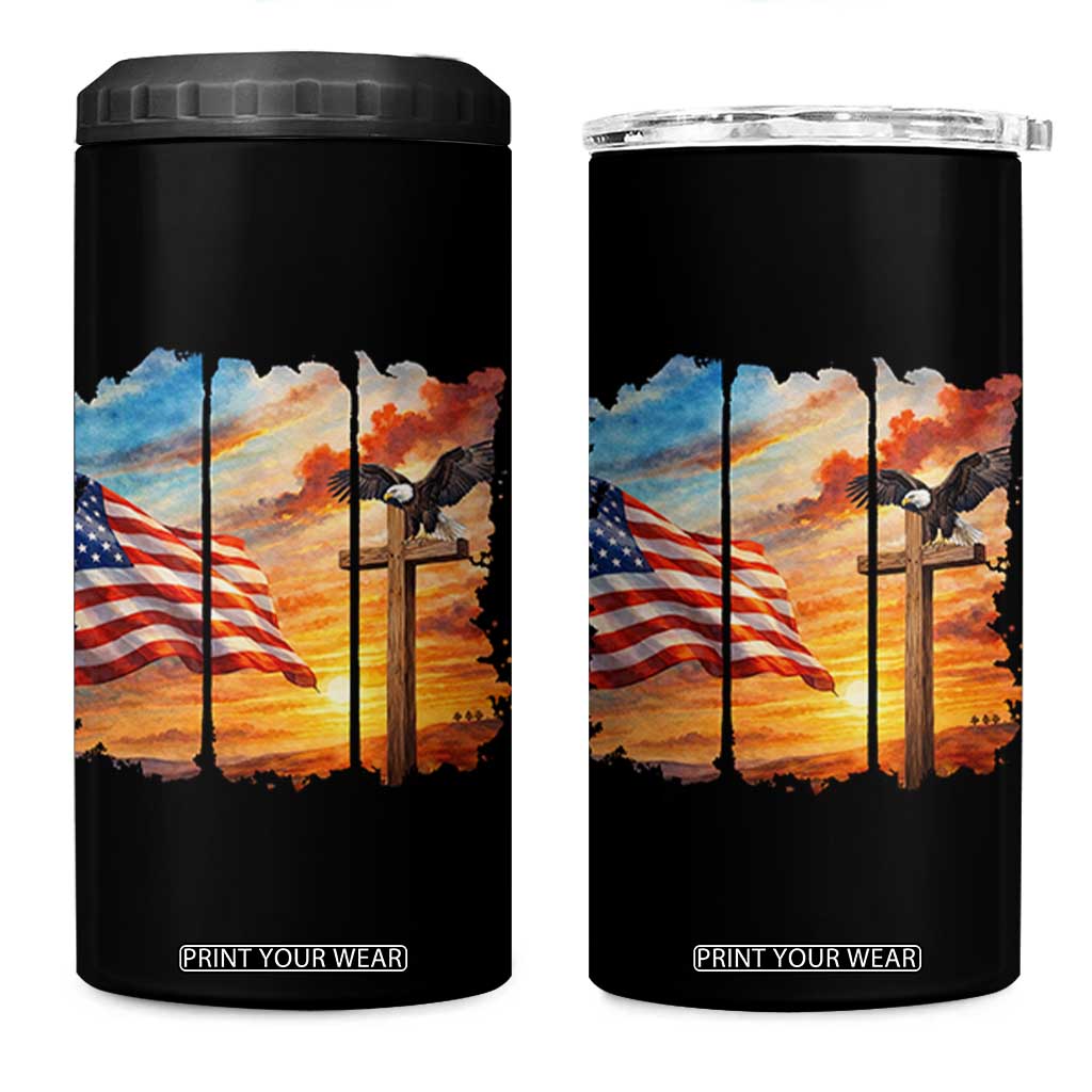 Faith And Freedom Christian American Flag Eagle 4 in 1 Can Cooler Tumbler American Faith Pride TS12 One Size: 16 oz Black Print Your Wear