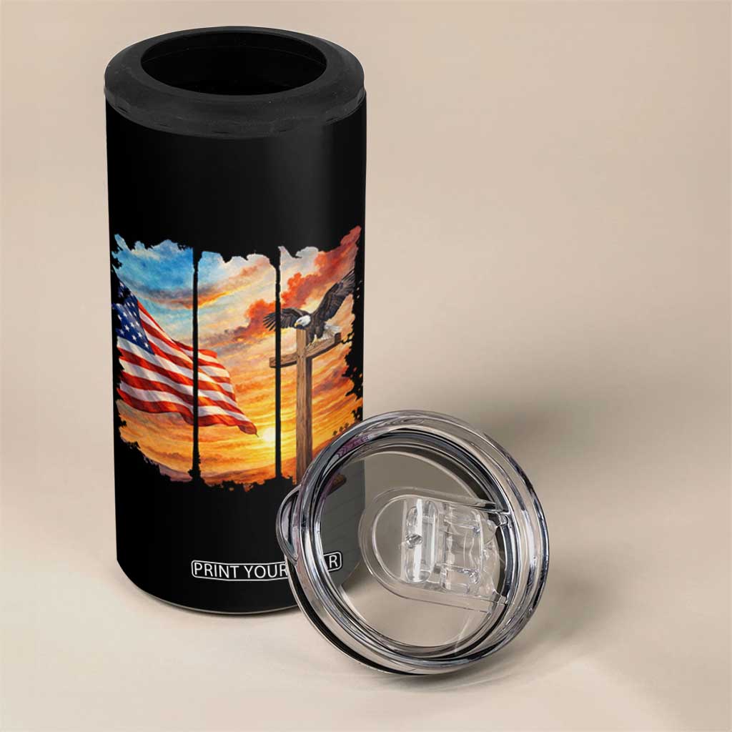 Faith And Freedom Christian American Flag Eagle 4 in 1 Can Cooler Tumbler American Faith Pride TS12 Print Your Wear