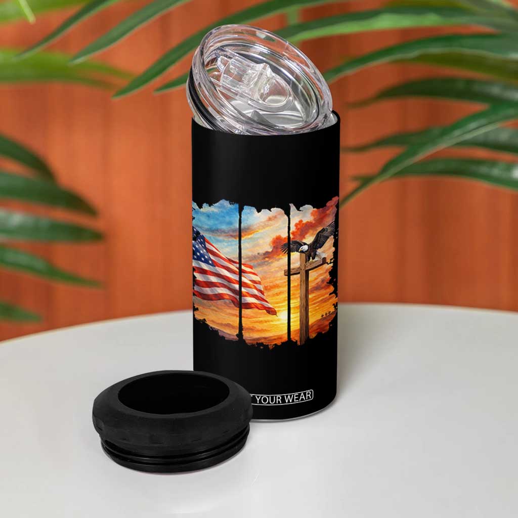 Faith And Freedom Christian American Flag Eagle 4 in 1 Can Cooler Tumbler American Faith Pride TS12 Print Your Wear