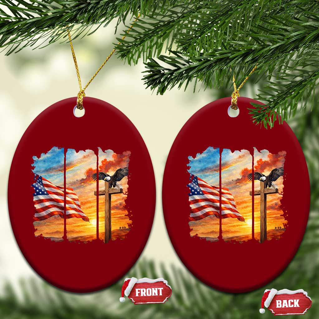 Faith And Freedom Christian American Flag Eagle Ceramic Ornament American Faith Pride TS12 Print Your Wear