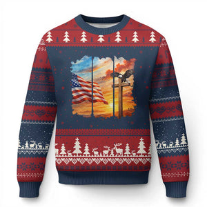 Faith And Freedom Christian American Flag Eagle Ugly Christmas Sweater American Faith Pride TS12 Navy Red Print Your Wear