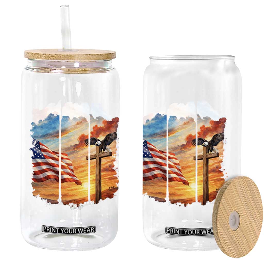 Faith And Freedom Christian American Flag Eagle Glass Can American Faith Pride TS12 Print Your Wear