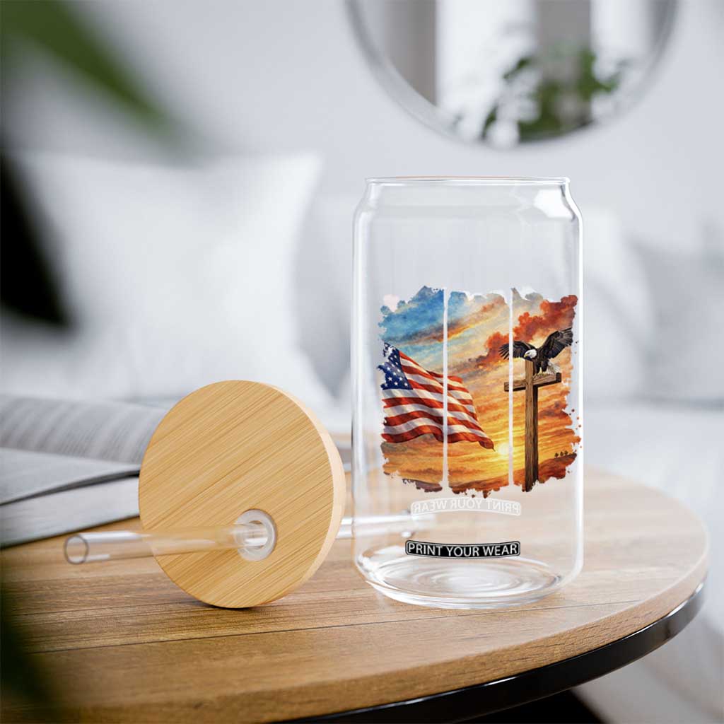 Faith And Freedom Christian American Flag Eagle Glass Can American Faith Pride TS12 Print Your Wear