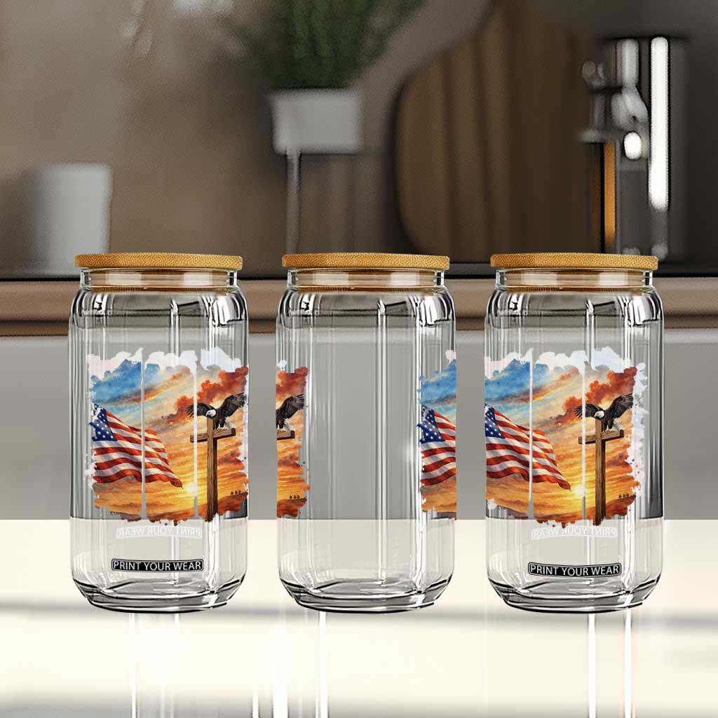 Faith And Freedom Christian American Flag Eagle Glass Can American Faith Pride TS12 Print Your Wear