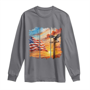 Faith And Freedom Christian American Flag Eagle Long Sleeve Shirt American Faith Pride TS12 Charcoal Print Your Wear