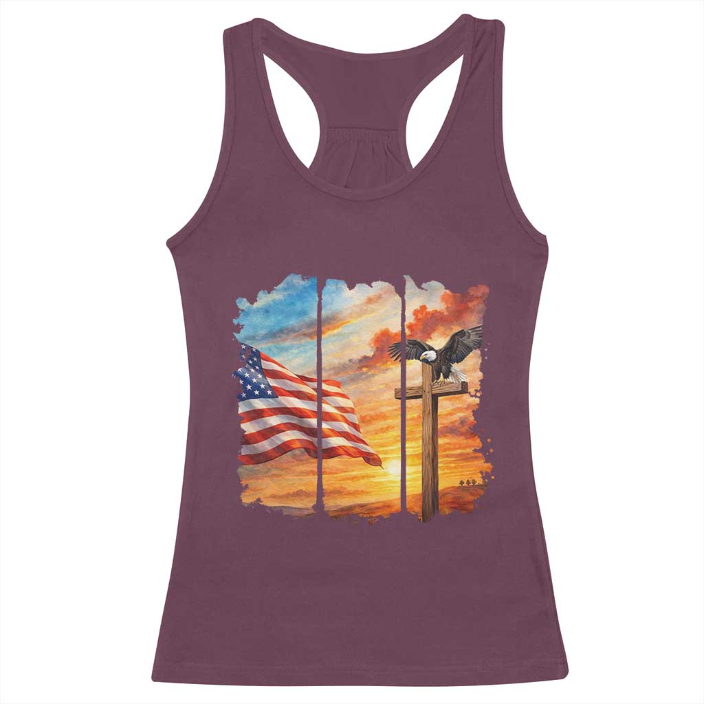 Faith And Freedom Christian American Flag Eagle Racerback Tank Top American Faith Pride TS12 Maroon Print Your Wear