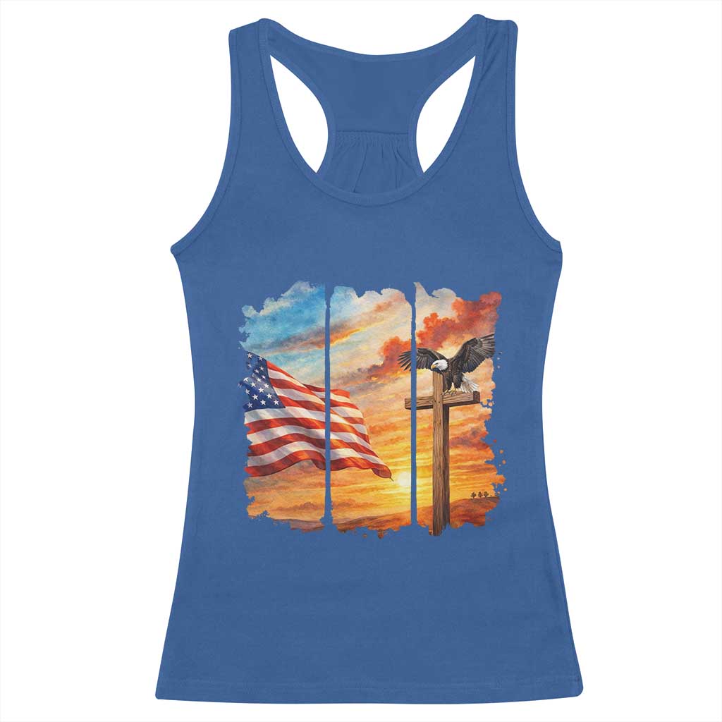 Faith And Freedom Christian American Flag Eagle Racerback Tank Top American Faith Pride TS12 Royal Blue Print Your Wear