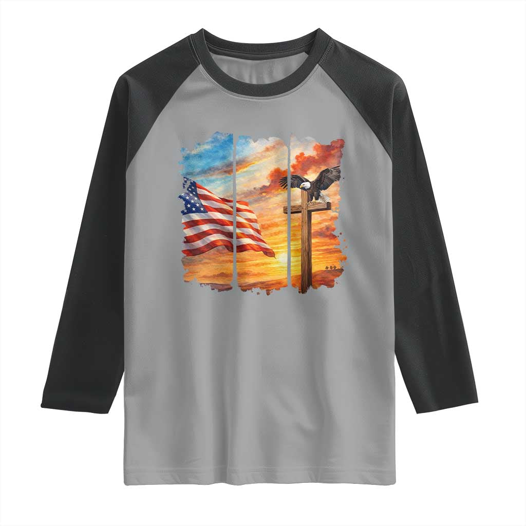 Faith And Freedom Christian American Flag Eagle Raglan Shirt American Faith Pride TS12 Sport Gray Black Print Your Wear