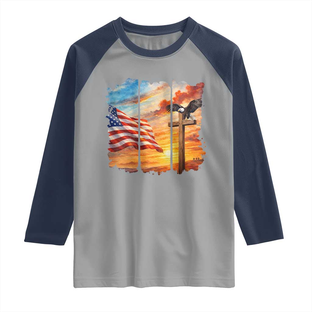 Faith And Freedom Christian American Flag Eagle Raglan Shirt American Faith Pride TS12 Sport Gray Navy Print Your Wear