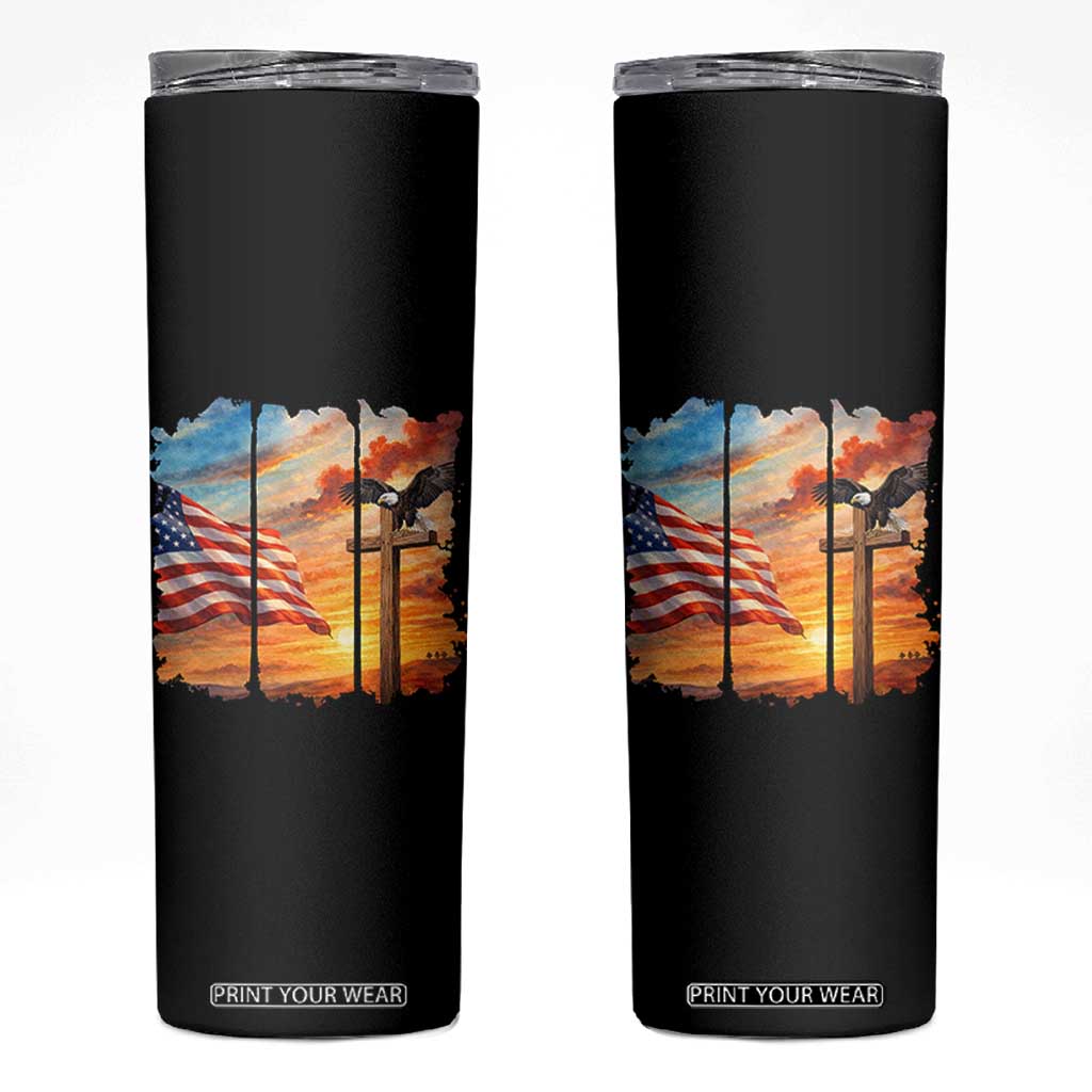 Faith And Freedom Christian American Flag Eagle Skinny Tumbler American Faith Pride TS12 Black Print Your Wear