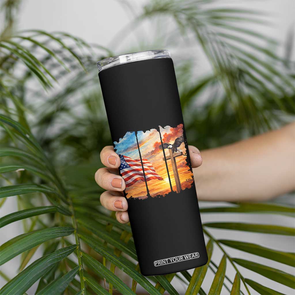 Faith And Freedom Christian American Flag Eagle Skinny Tumbler American Faith Pride TS12 Print Your Wear