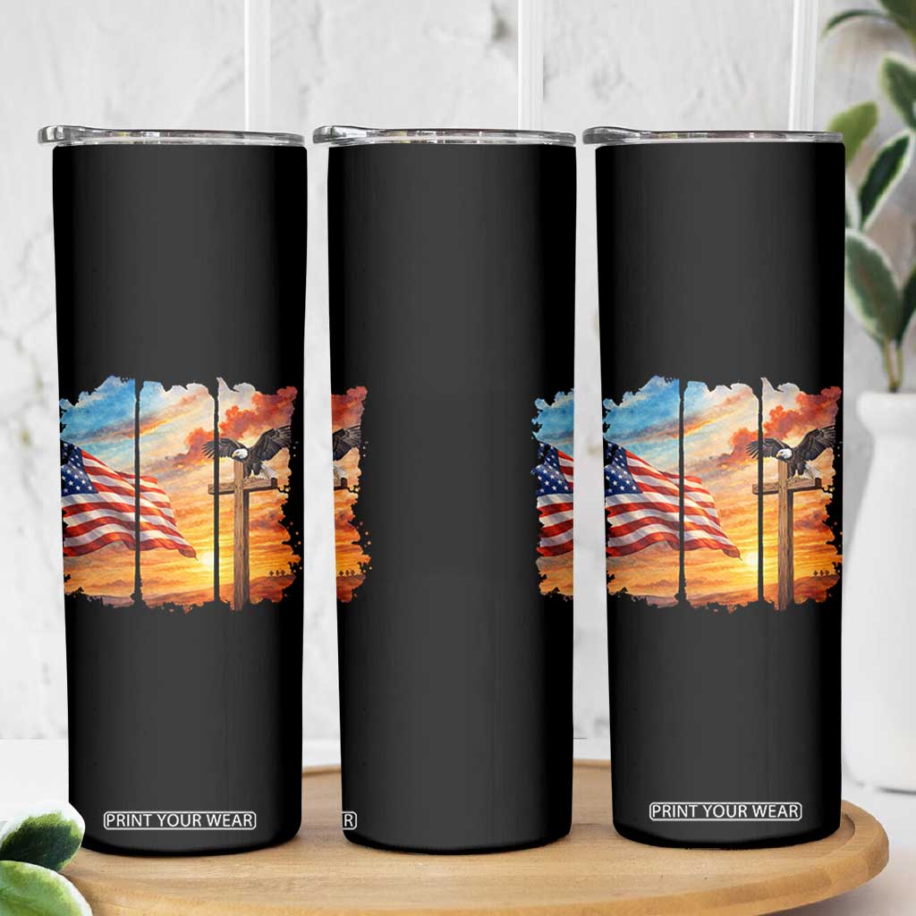 Faith And Freedom Christian American Flag Eagle Skinny Tumbler American Faith Pride TS12 Print Your Wear